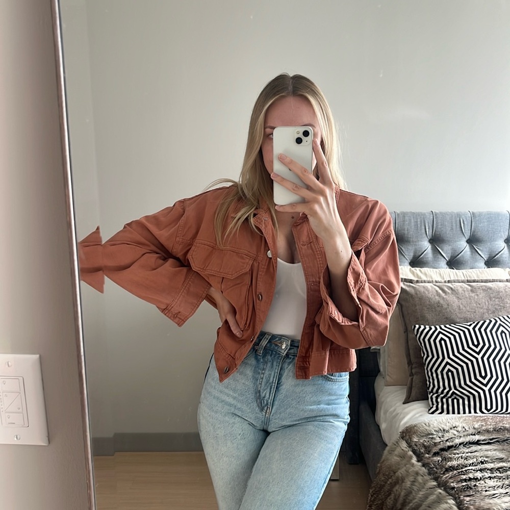 TopShop Mauve red orange button up demin jacket